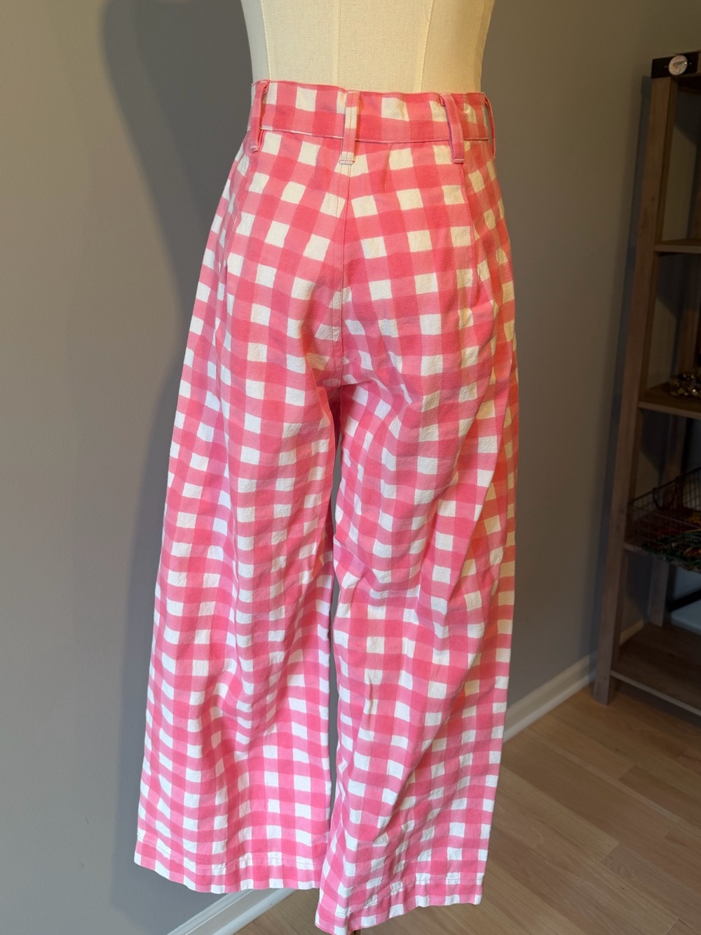 J. Crew and ZZ BLOCKPRINTS Pink and White Gingham Wide-Leg cropped jeans - Picture 2 of 4